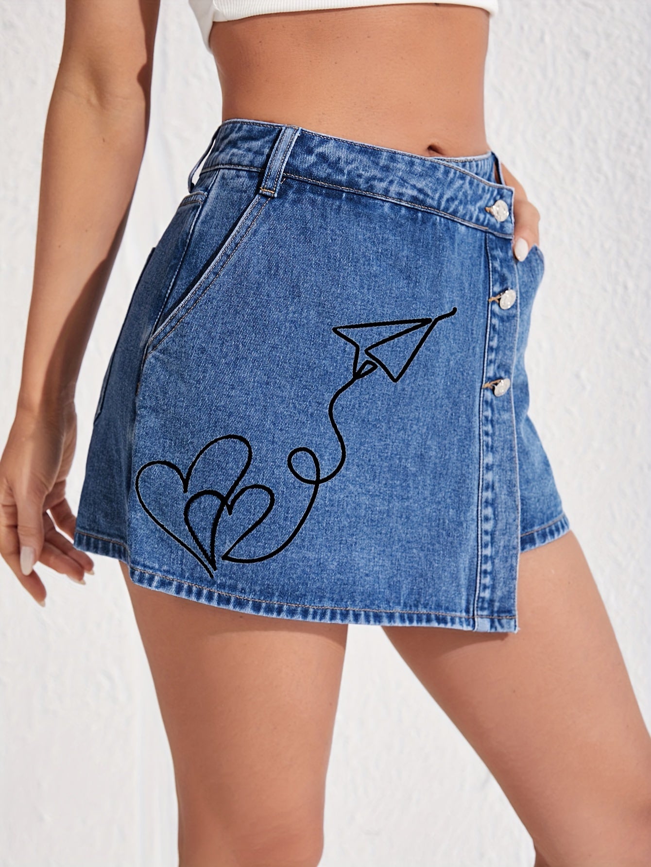 Women's High-Waisted Slim-Fit Asymmetrical Crossover Denim Shorts