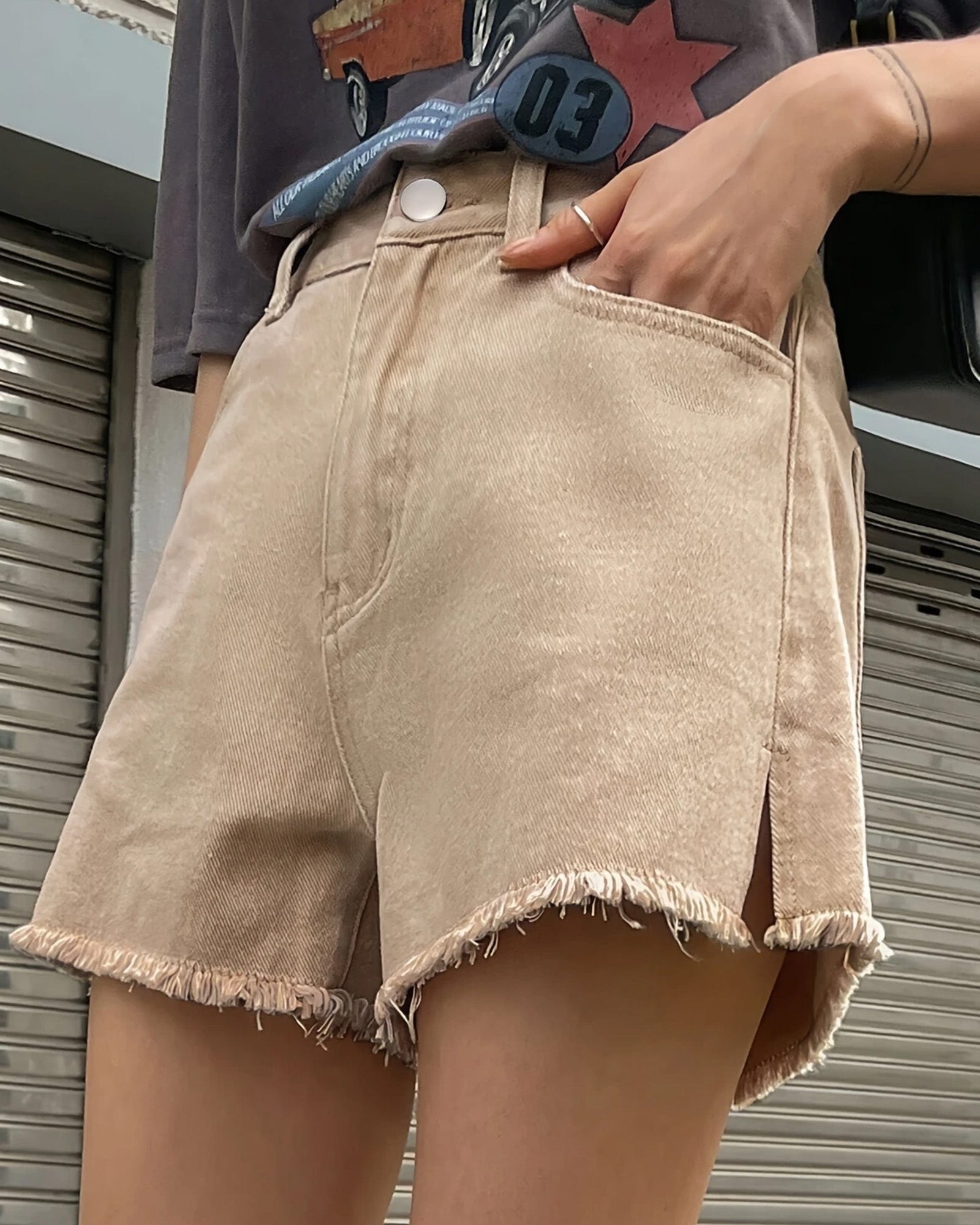 Flvsun-Women's High Waisted Denim Skirt Shorts, Vintage Style, Side Split