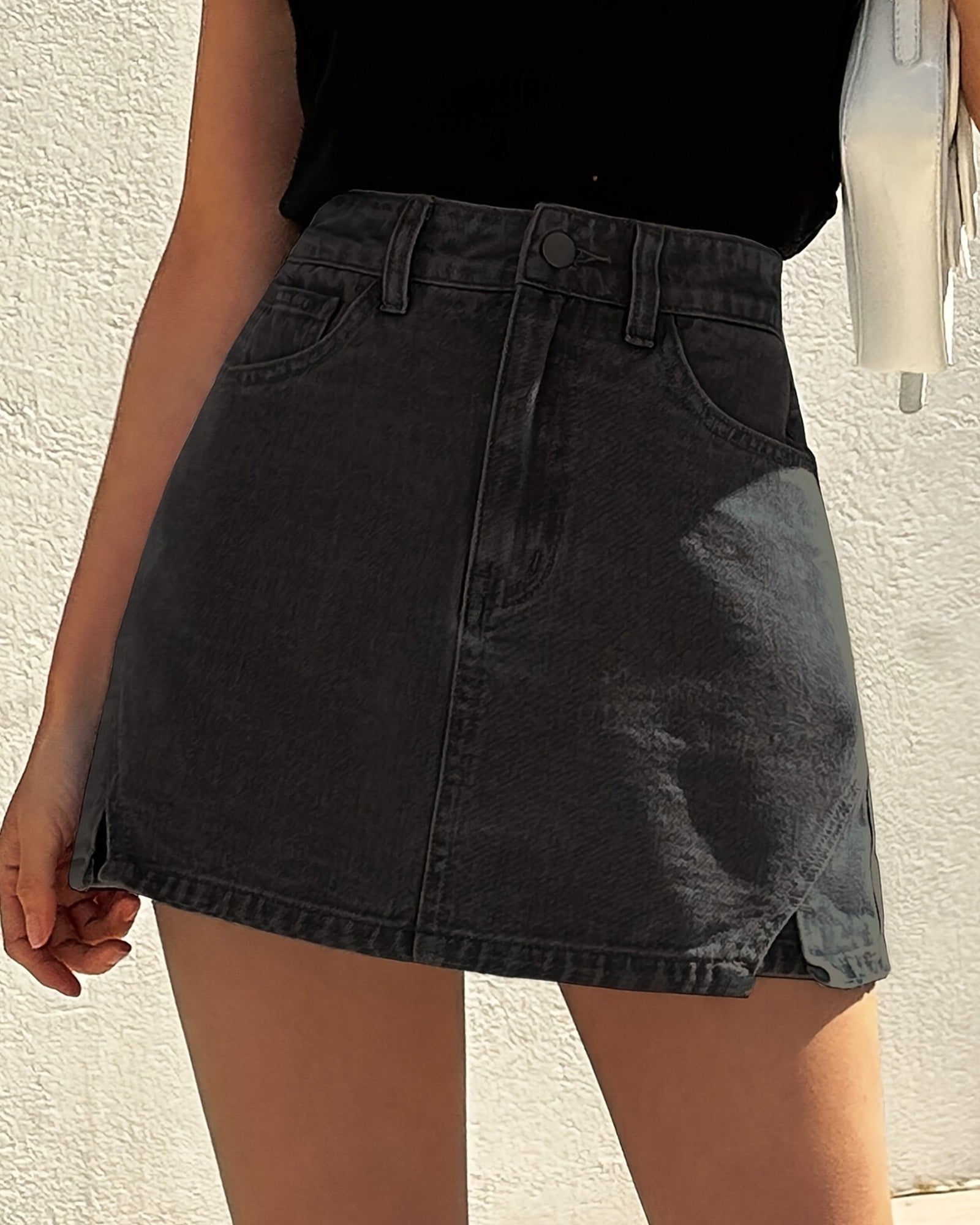 Flvsun-Denim Skorts Skirts Womens High Waisted Denim Mini Shorts Side Slit Denim Jean Skort Skirt