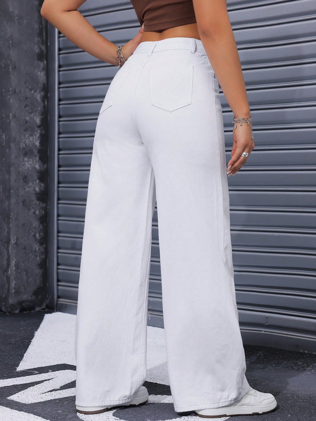 Flvsun-Women Loose Fit Wide Leg Casual Denim Pants With Pockets