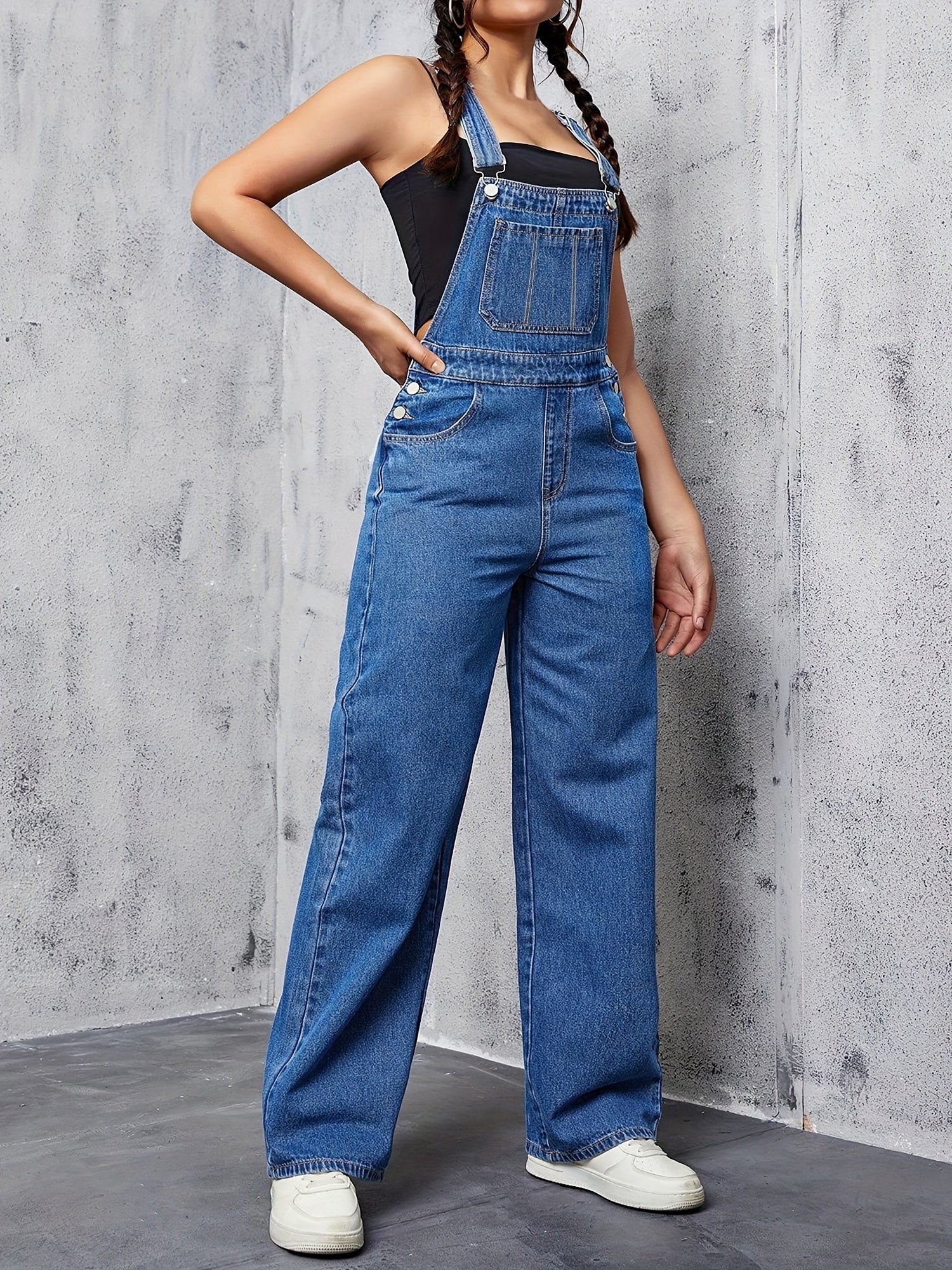 Flvsun-Womens Overalls Denim Straight Wide Leg
