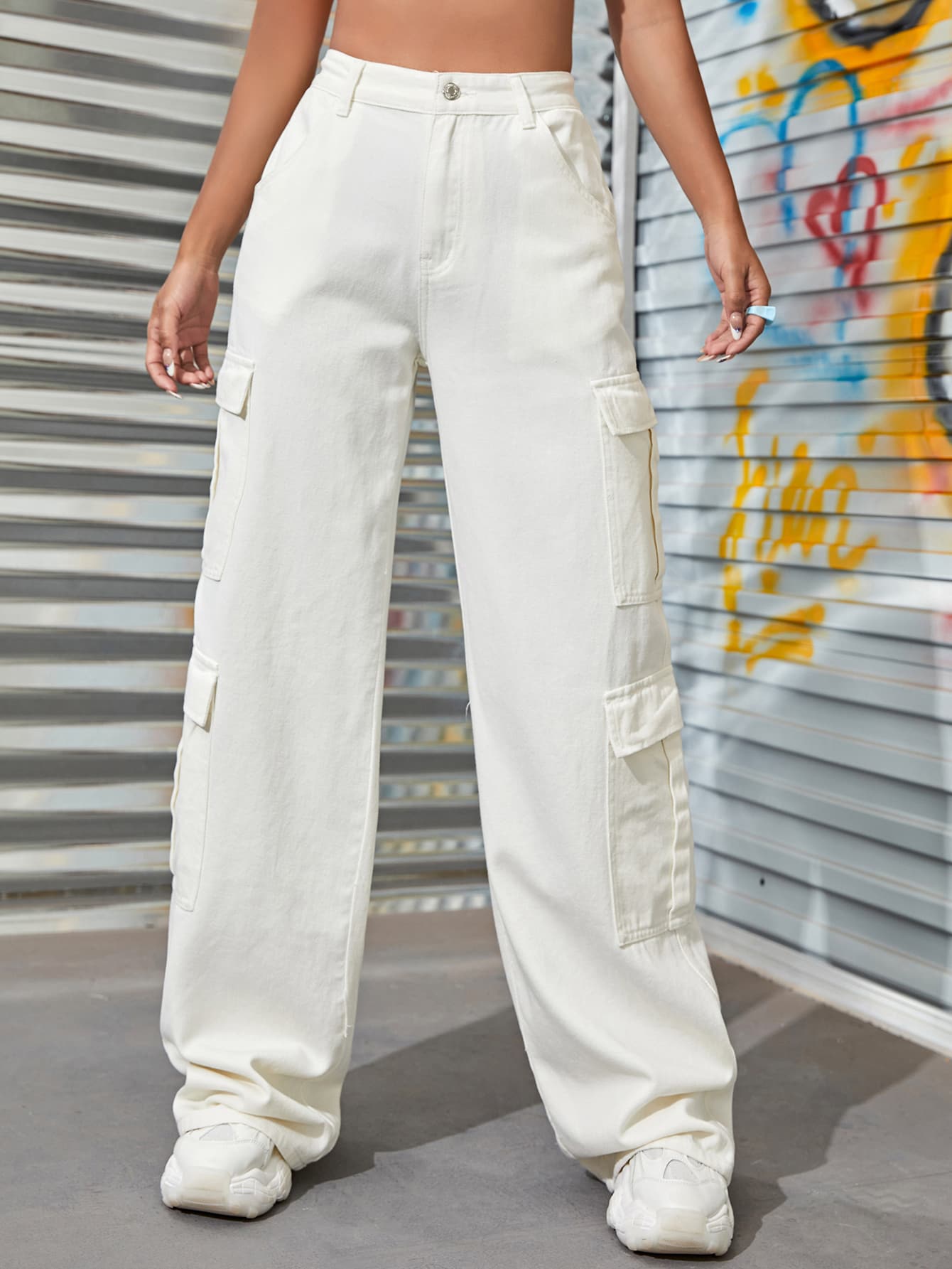 Flvsun-Women's Summer Zipper Fly Flap Pocket Cargo Jeans Y2k