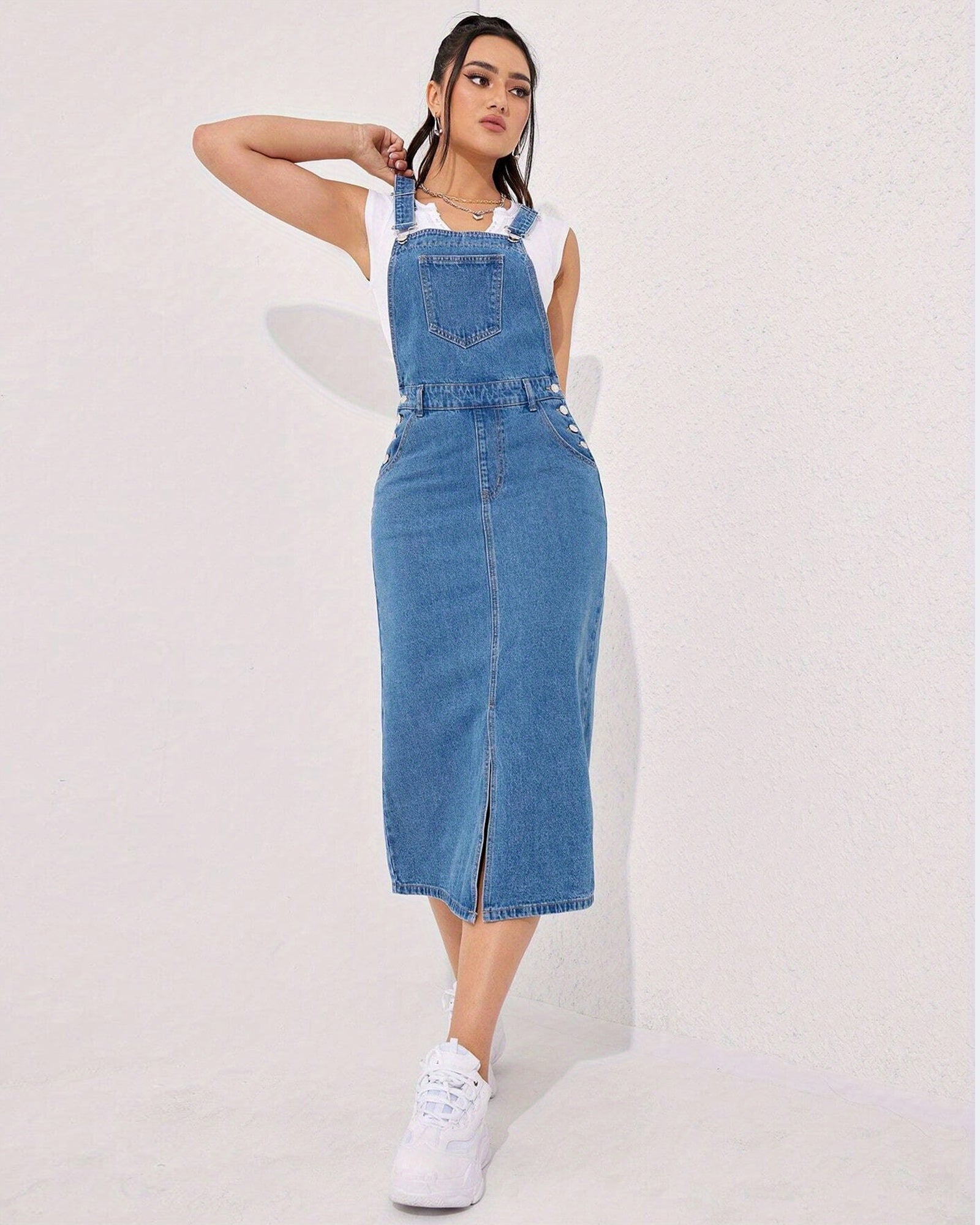 Flvsun-Women's Classic Denim Overalls Skirt with Adjustable Straps