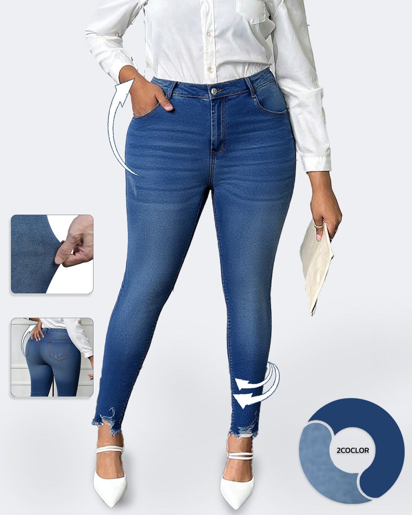 Flvsun-Plus Size Skinny Jeans for Women, High Waisted Stretch Jeans with Tummy Control, Butt Lifting Slimming Ankle Pants, Comfortable Fashion Denim
