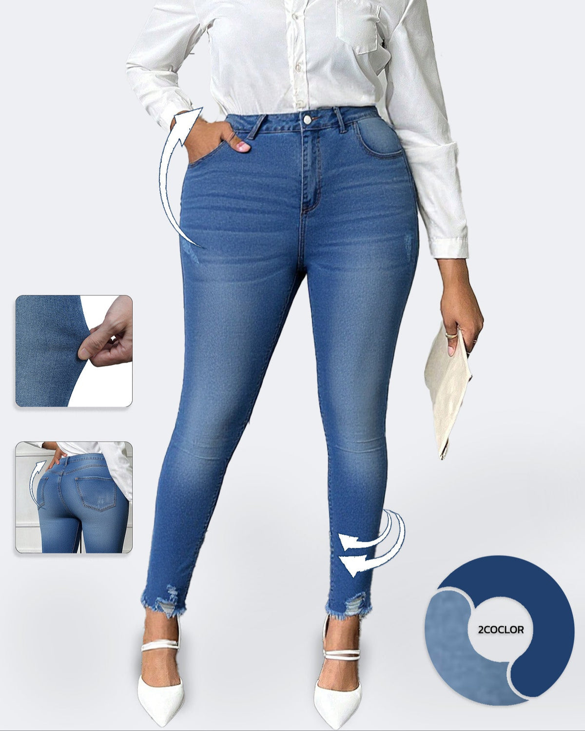 Flvsun-Plus Size Skinny Jeans for Women, High Waisted Stretch Jeans with Tummy Control, Butt Lifting Slimming Ankle Pants, Comfortable Fashion Denim