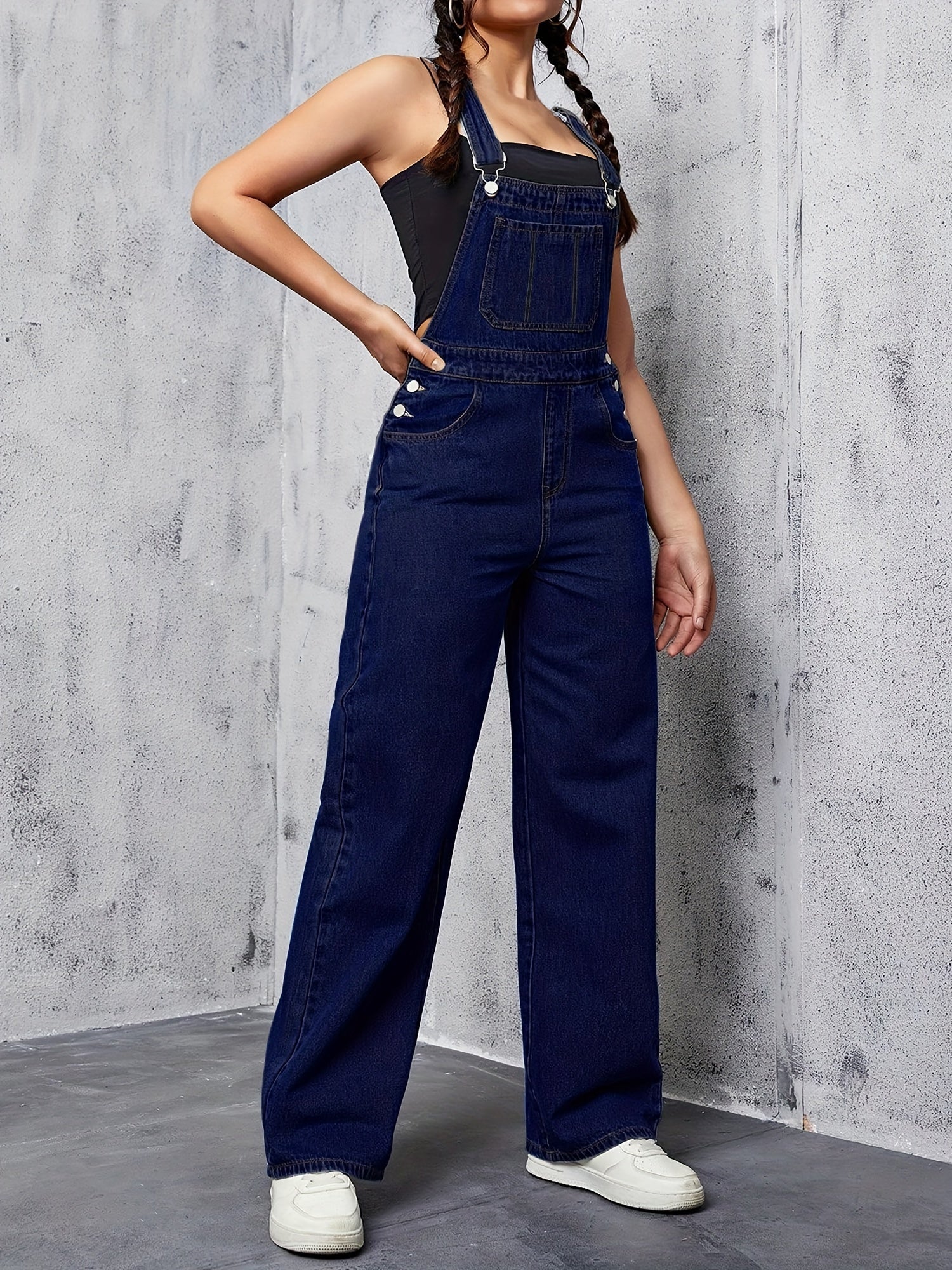 Flvsun-Womens Overalls Denim Straight Wide Leg