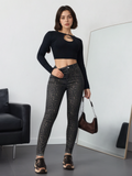Flvsun-Solid Color Pocket Zipper Closure Casual Skinny Fit Jeans