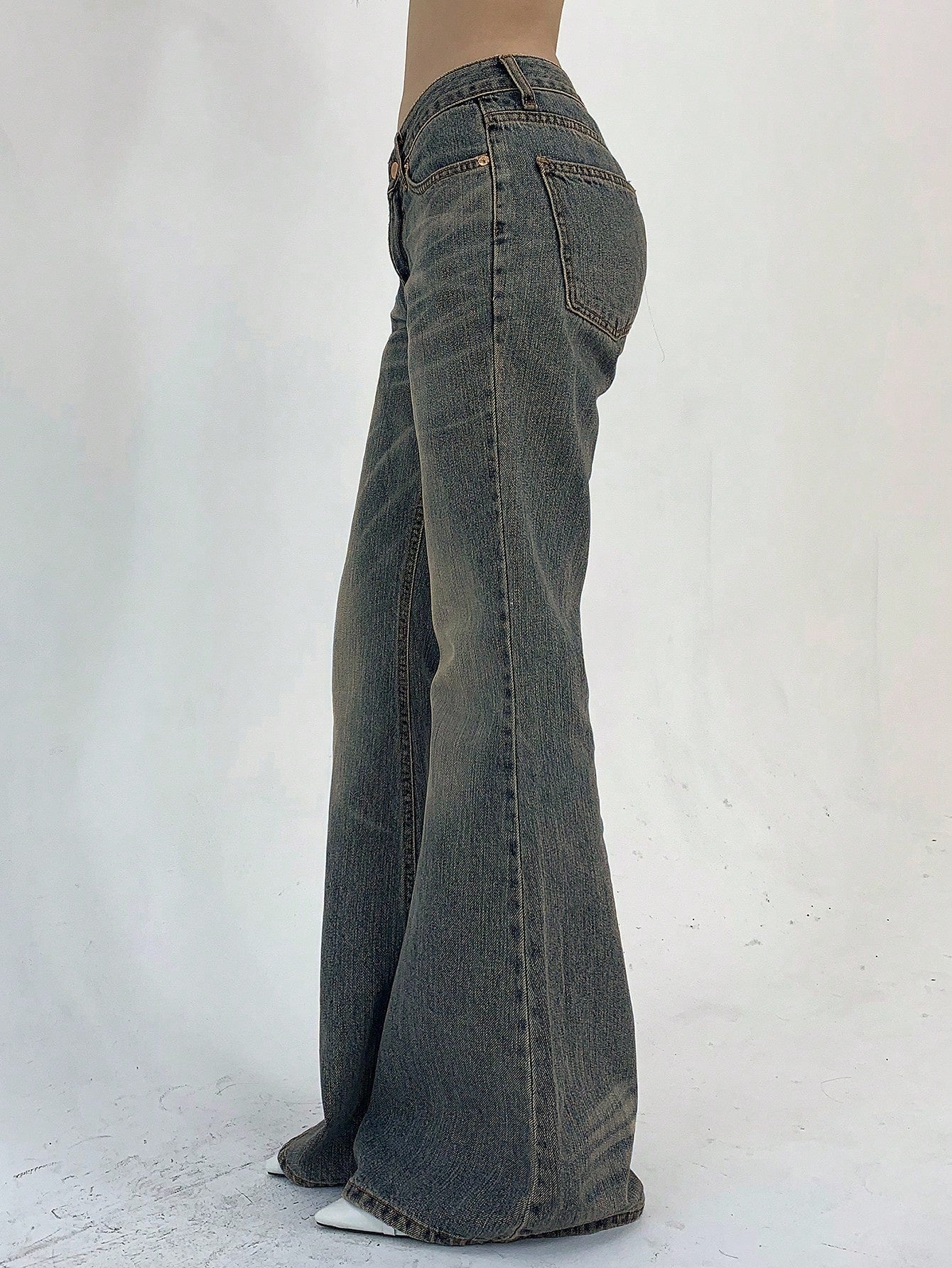 Flvsun-Women's Pocketed Casual Flare Leg Denim Jeans Y2k