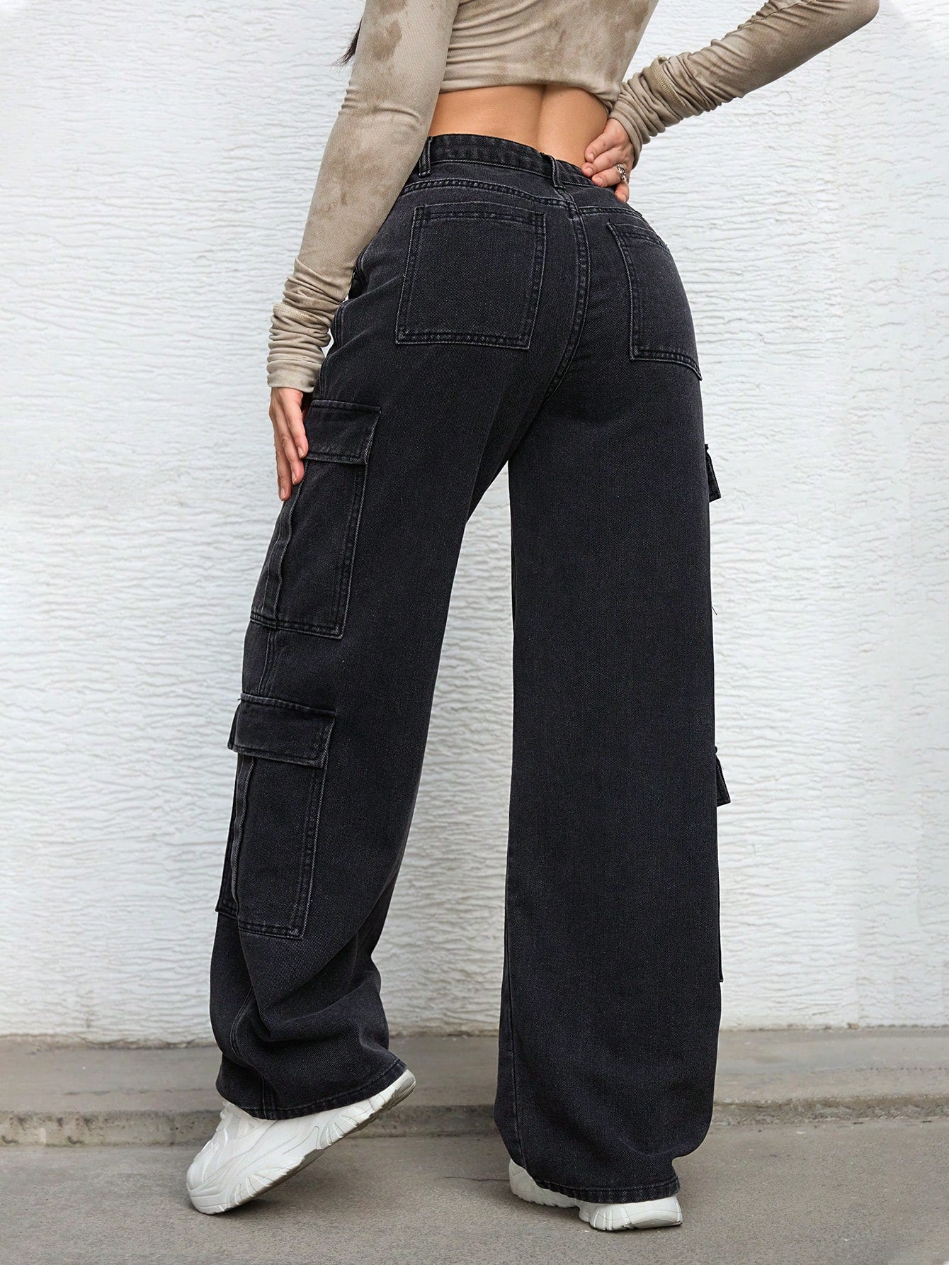 Flvsun-Women's Summer Zipper Fly Flap Pocket Cargo Jeans Y2k