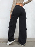 Flvsun-Women's Summer Zipper Fly Flap Pocket Cargo Jeans Y2k