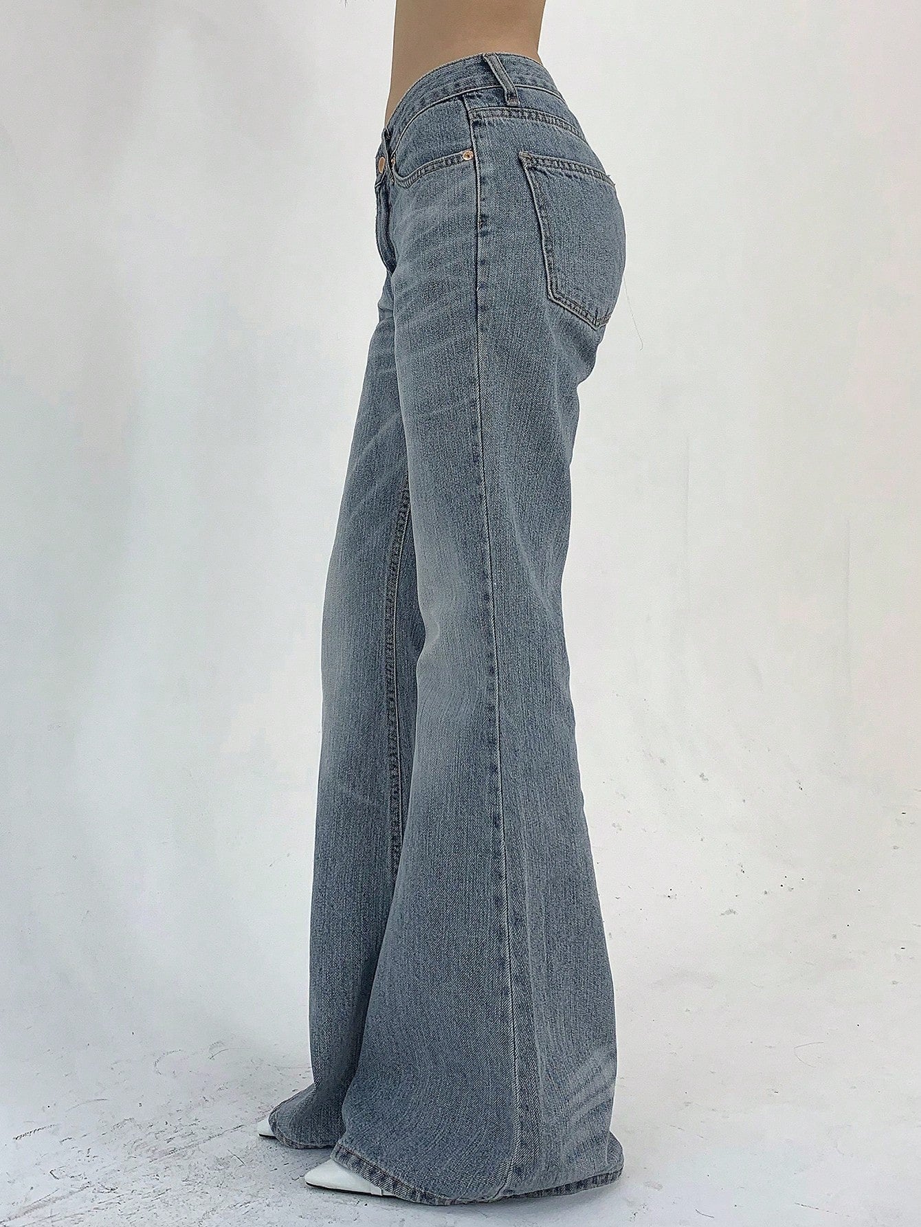 Flvsun-Women's Pocketed Casual Flare Leg Denim Jeans Y2k