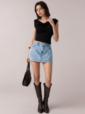 Flvsun-Women's Vintage Street Style Casual Washed Denim Mini Skirt, Spring