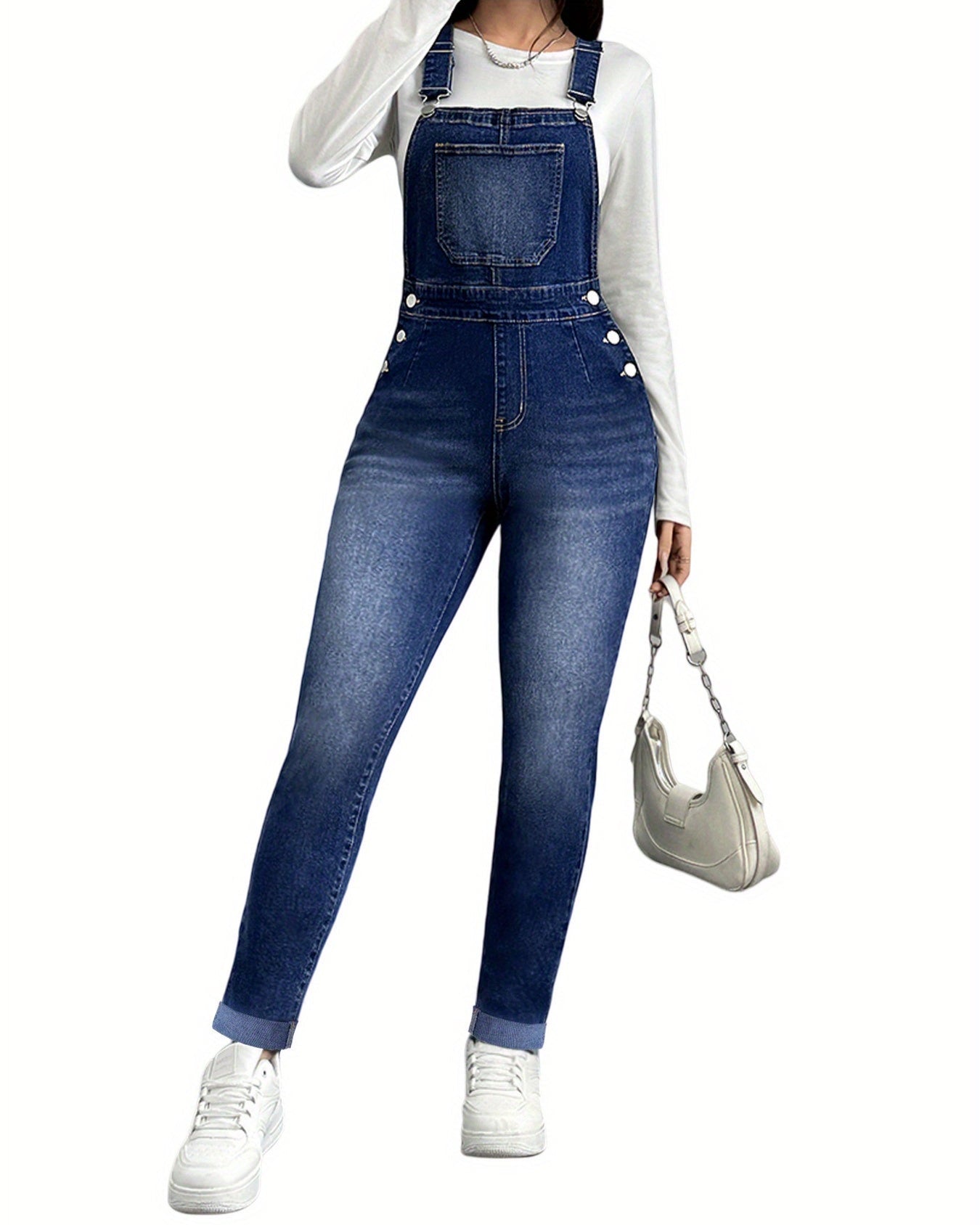 Flvsun-Women's Skinny Back Pants with Adjustable Straps - High-Stretch Denim, Classic Elegant Style
