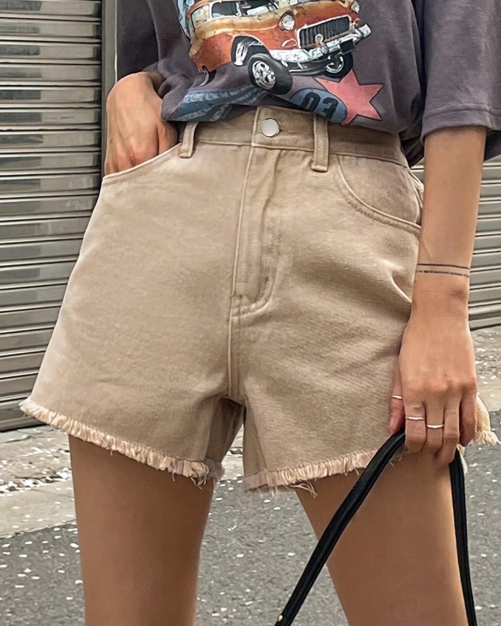 Flvsun-Women's High Waisted Denim Skirt Shorts, Vintage Style, Side Split