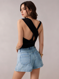 Flvsun-Women's Vintage Street Style Casual Washed Denim Mini Skirt, Spring