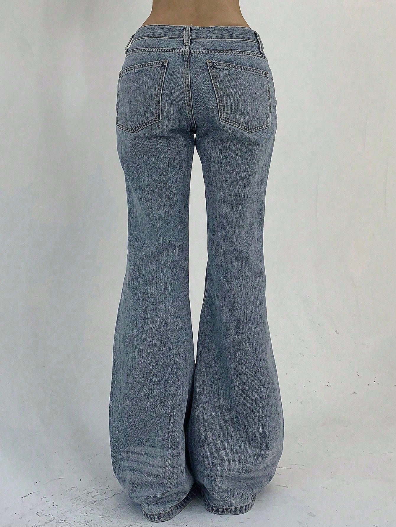 Flvsun-Women's Pocketed Casual Flare Leg Denim Jeans Y2k