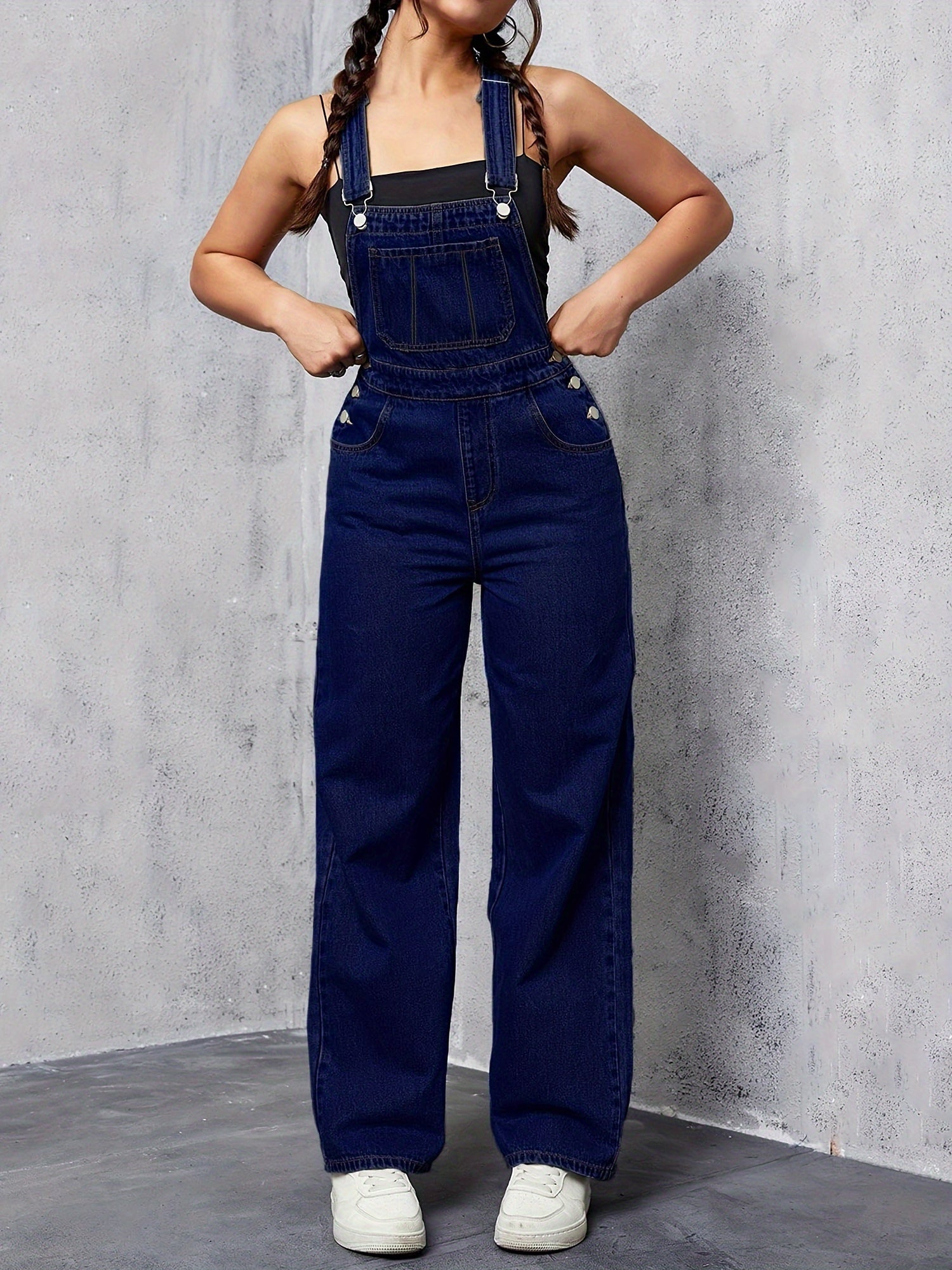 Flvsun-Womens Overalls Denim Straight Wide Leg