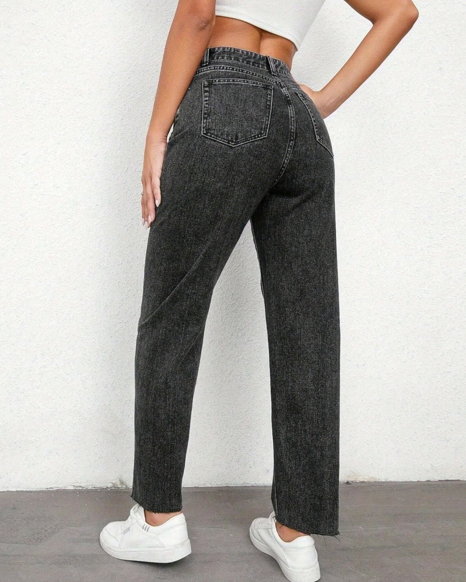 Flvsun-Women's Jeans Mid Waist Straight Loose Tummy Tuck Fashion Jeans