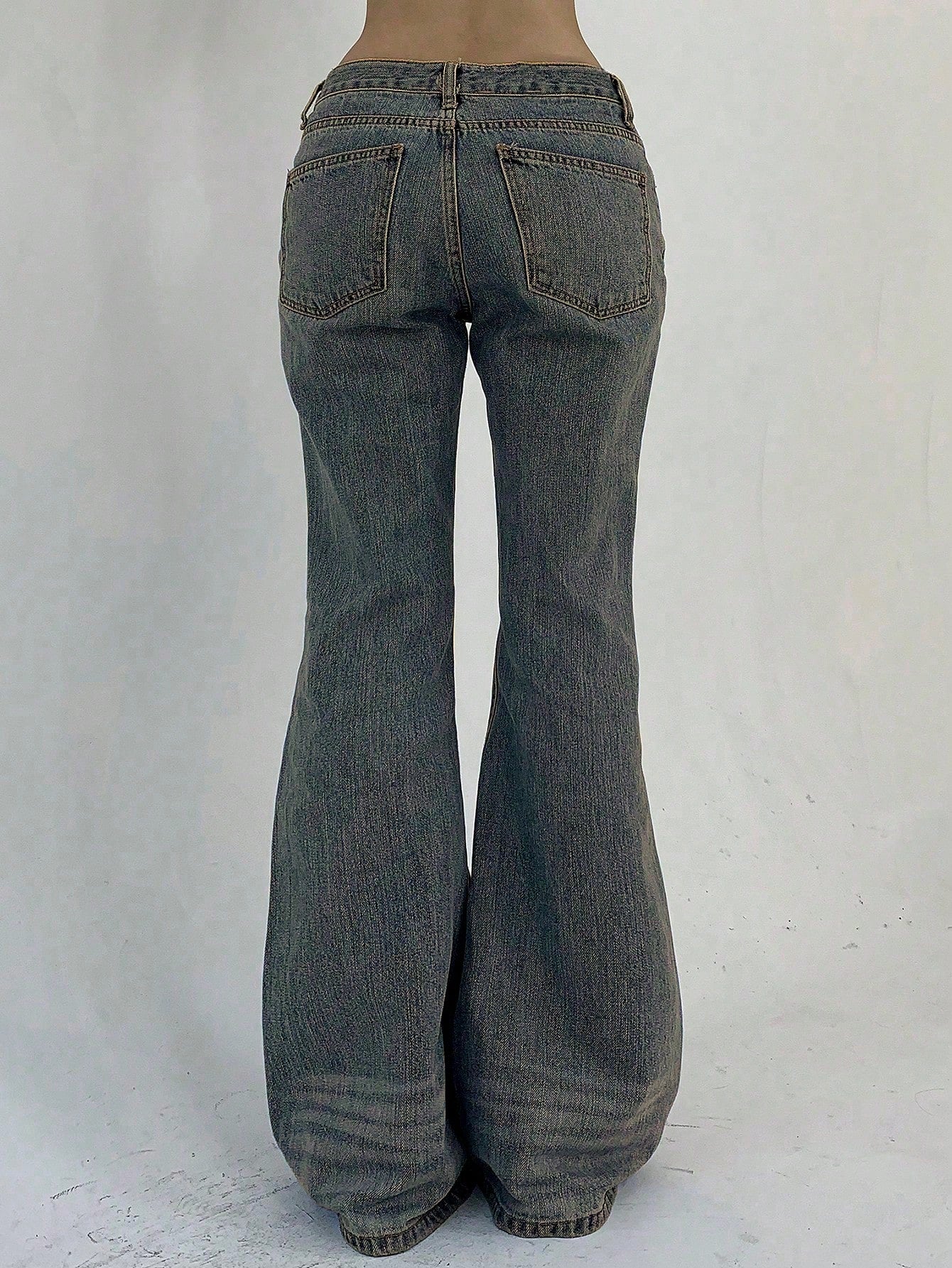 Flvsun-Women's Pocketed Casual Flare Leg Denim Jeans Y2k