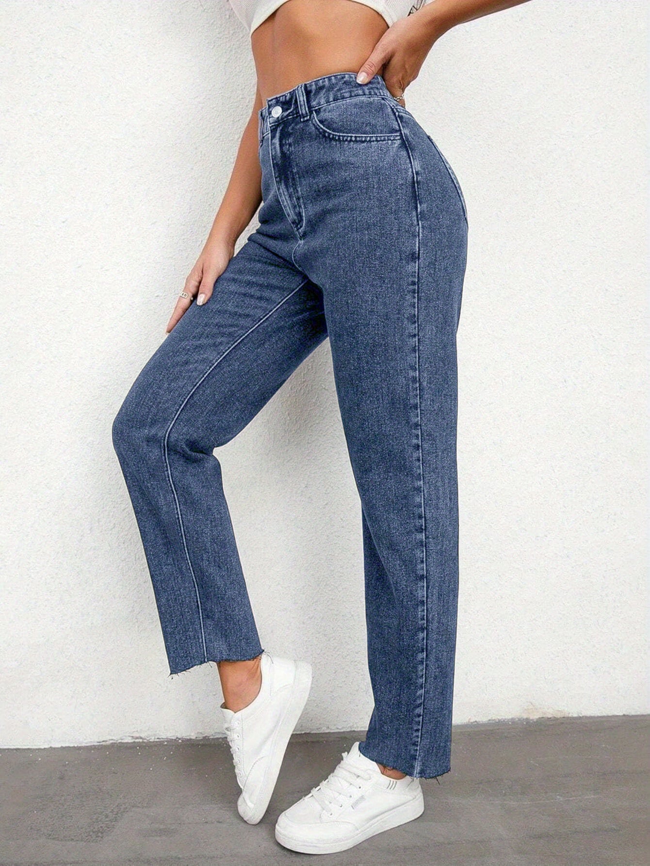 Flvsun-Women's Jeans Mid Waist Straight Loose Tummy Tuck Fashion Jeans
