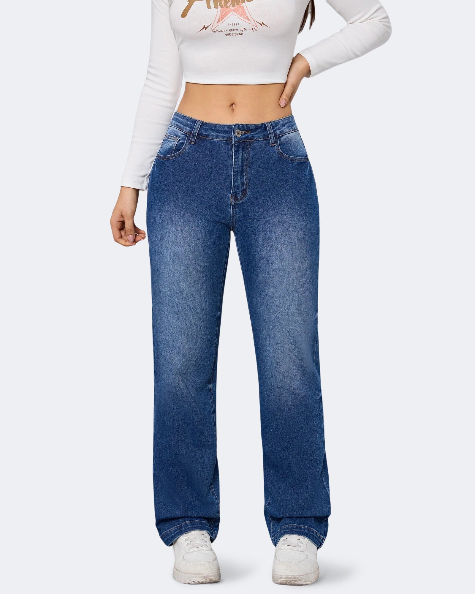 Flvsun-Straight Leg Jeans for Women High Waisted Wide Leg Denim Pants Trendy Stretchy Loose Trouser