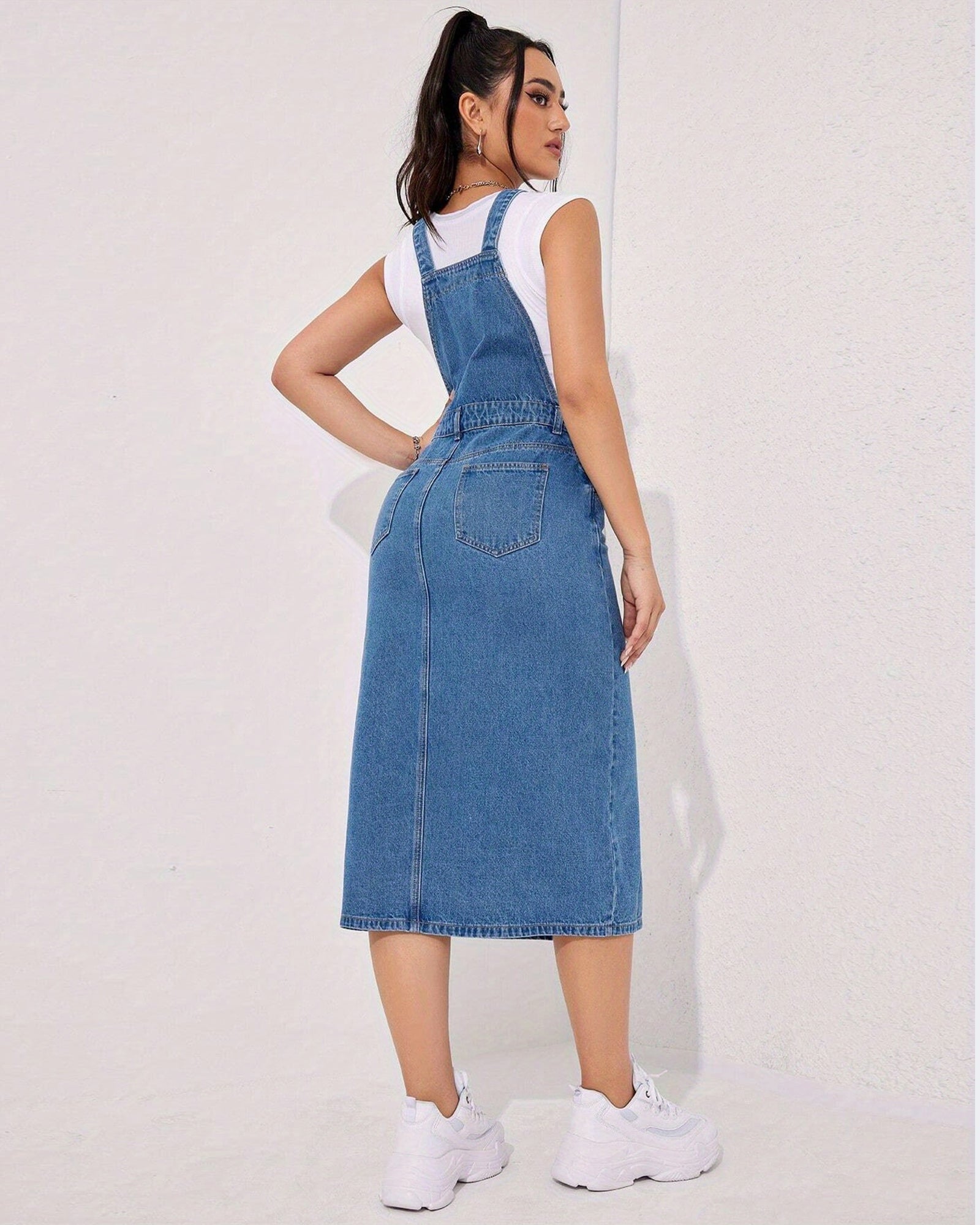 Flvsun-Women's Classic Denim Overalls Skirt with Adjustable Straps