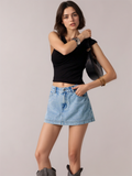 Flvsun-Women's Vintage Street Style Casual Washed Denim Mini Skirt, Spring
