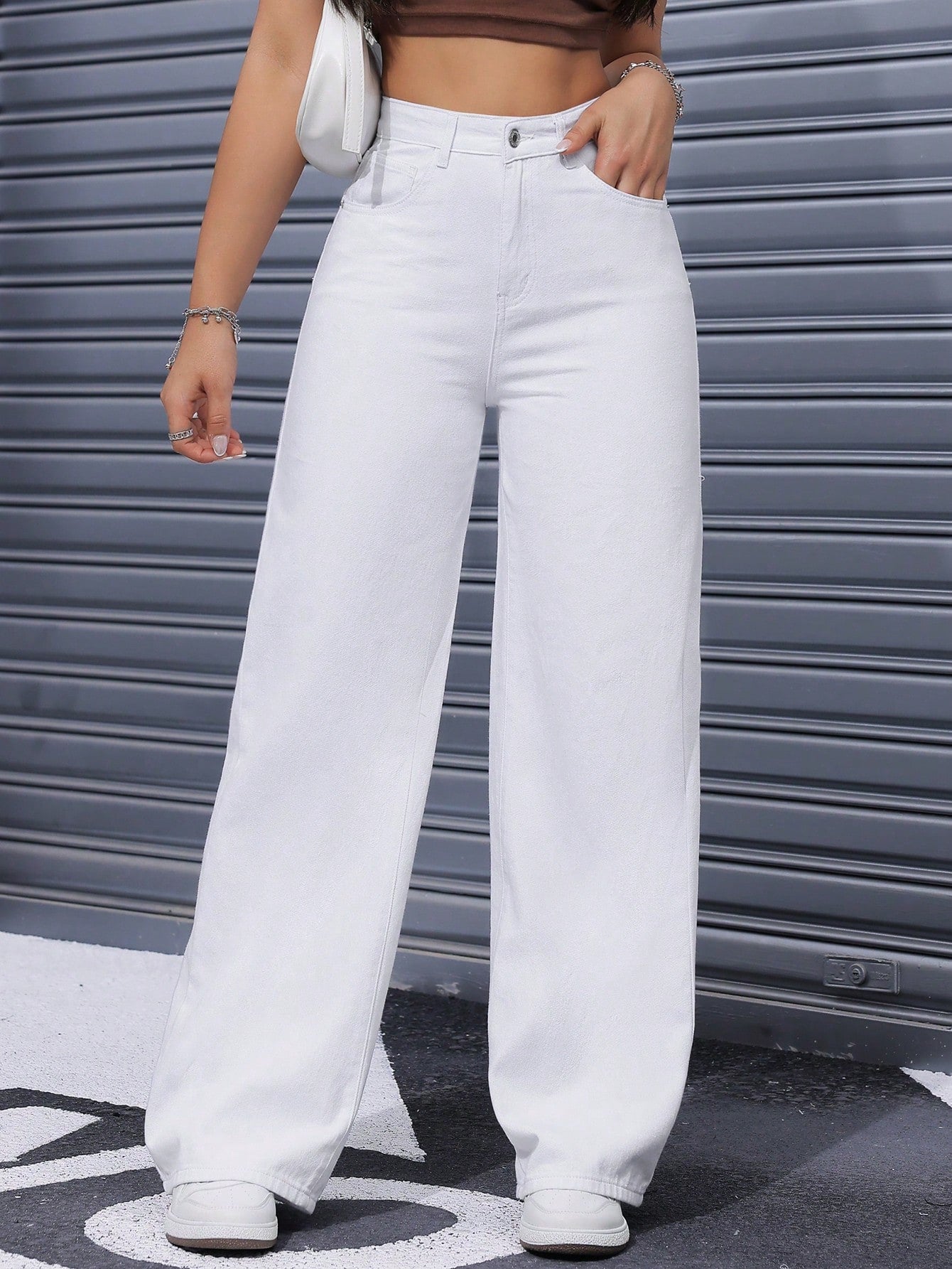 Flvsun-Women Loose Fit Wide Leg Casual Denim Pants With Pockets