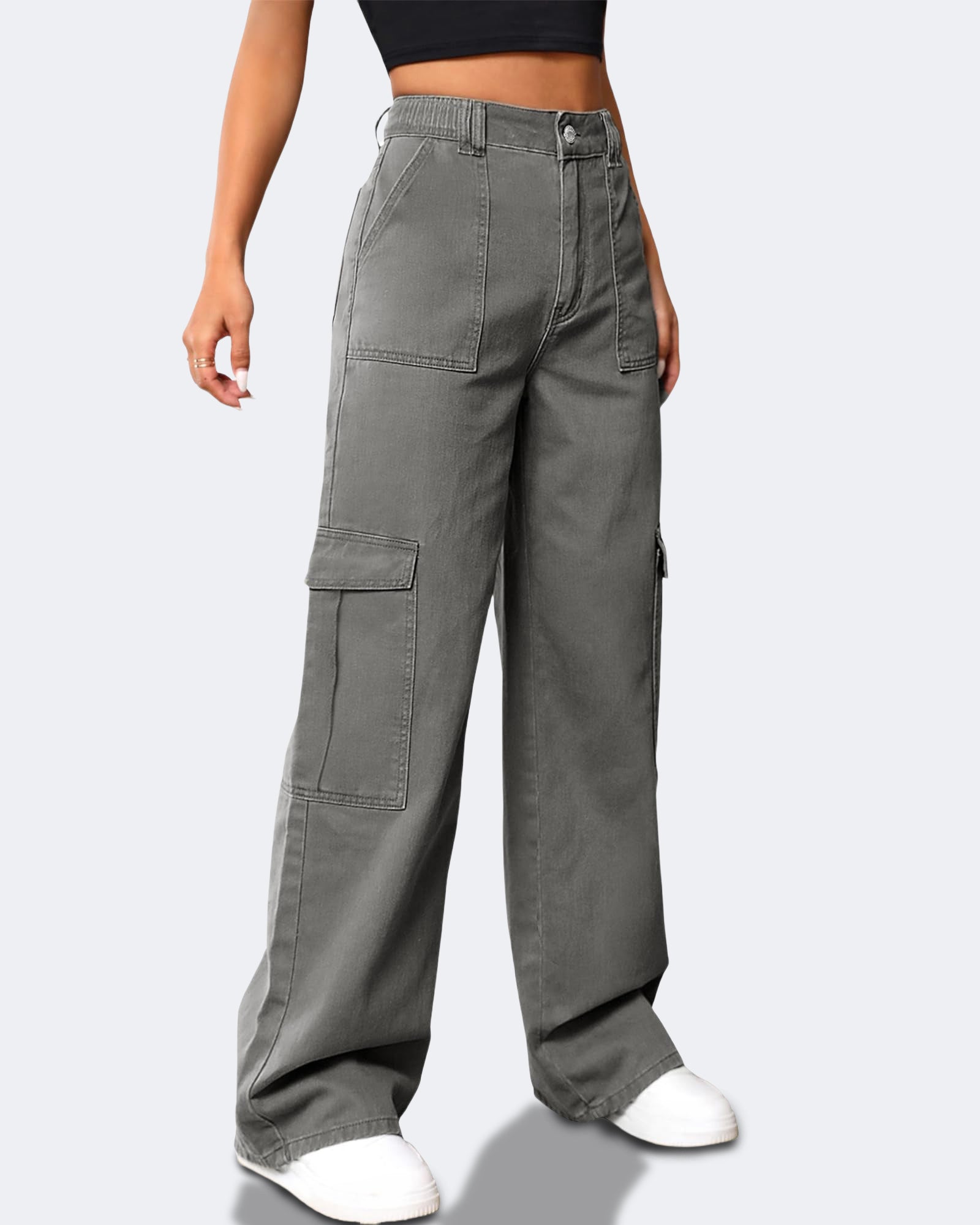 Flvsun-Cargo Pants Women High Waist Baggy Cargo Jeans