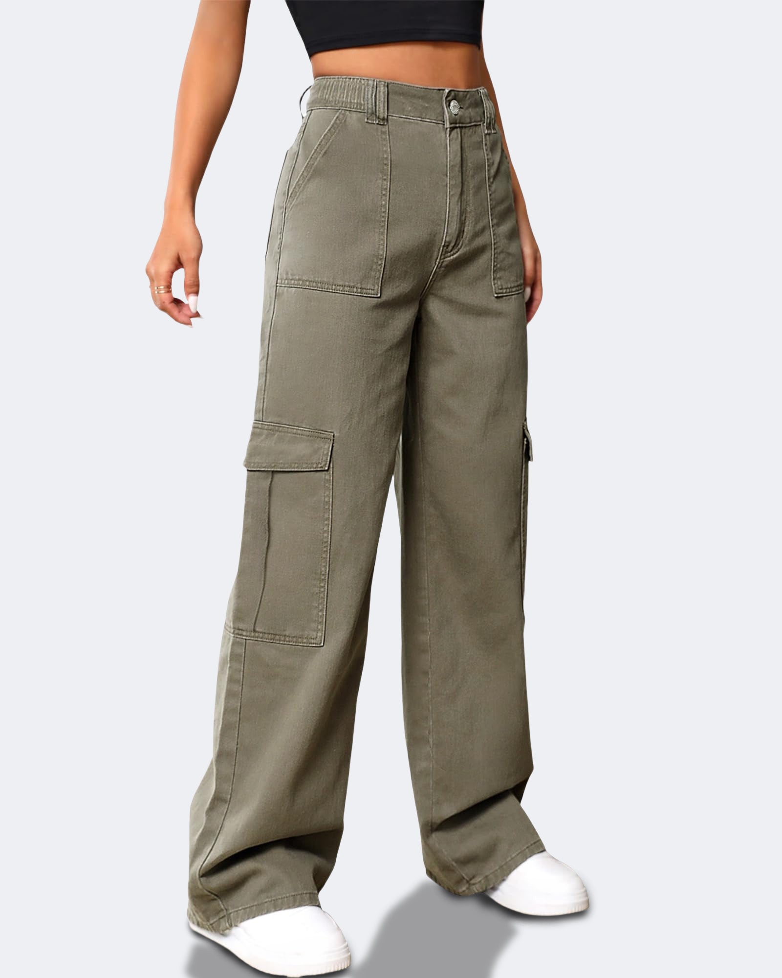 Flvsun-Cargo Pants Women High Waist Baggy Cargo Jeans