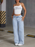 Flvsun-Women Embroidered Bowknot Washed Denim Jeans