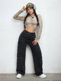Flvsun-Women's Summer Zipper Fly Flap Pocket Cargo Jeans Y2k