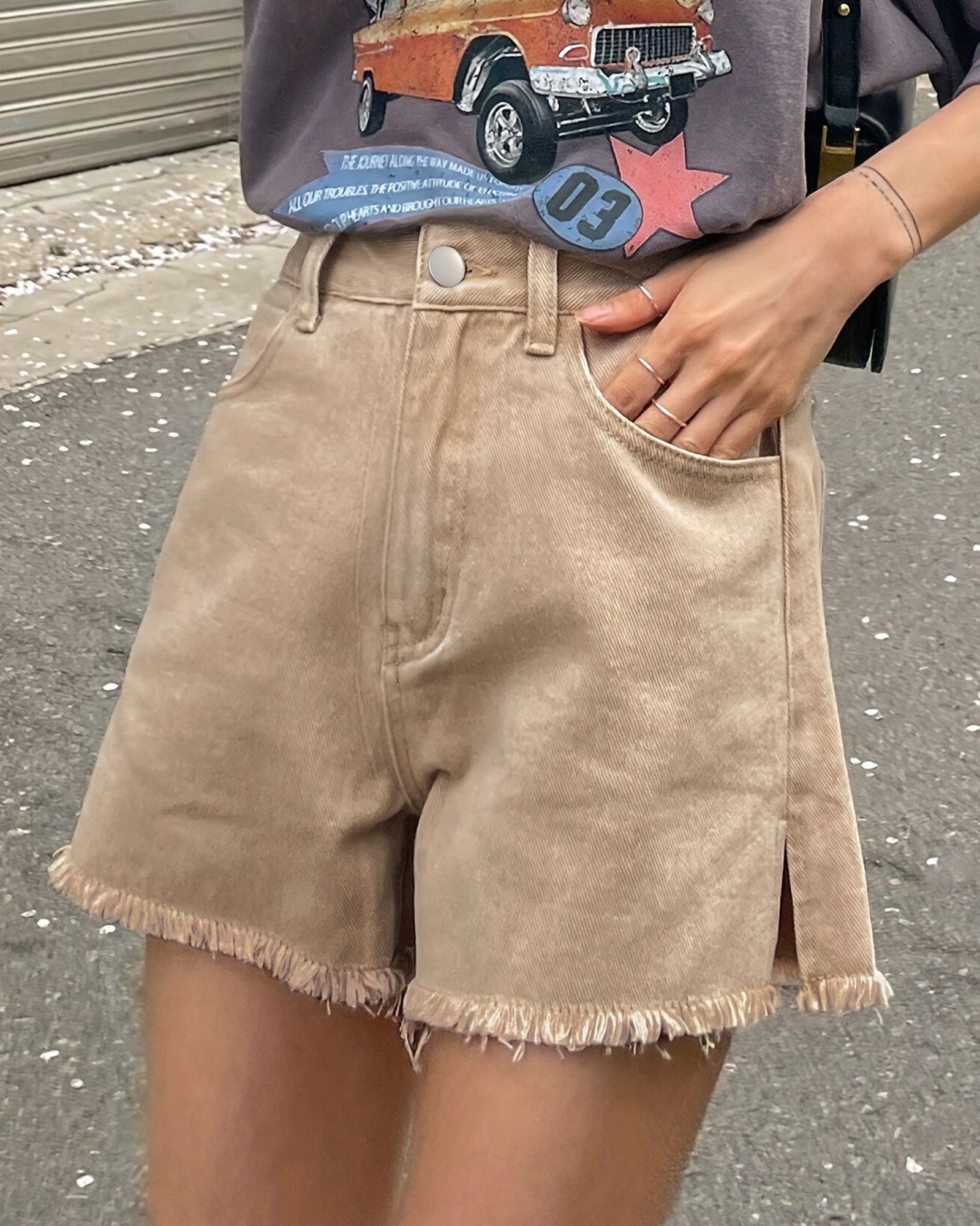 Flvsun-Women's High Waisted Denim Skirt Shorts, Vintage Style, Side Split