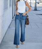 Flvsun-Womens Wide Leg High Waisted Sailor Jeans Trendy Cropped Baggy Denim Pants with Patch Pockets