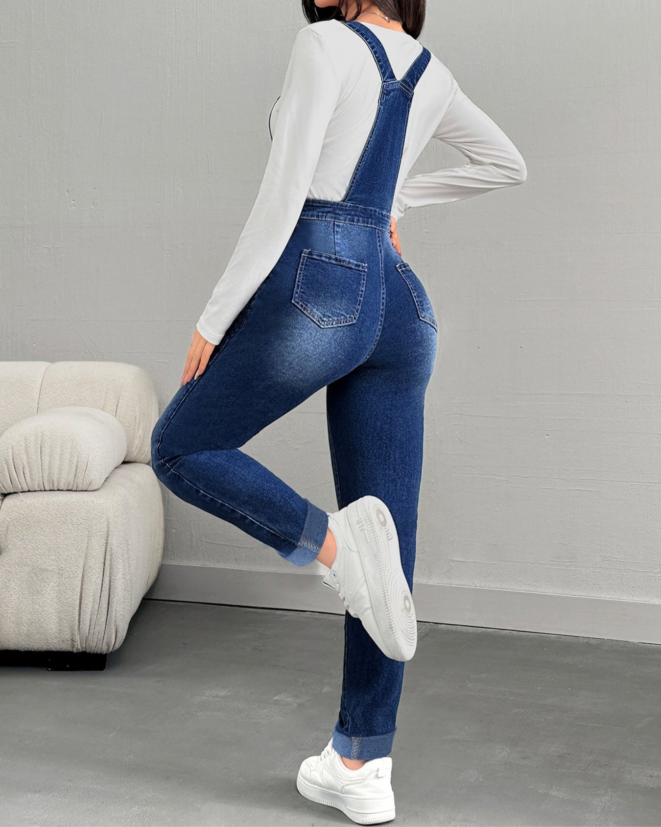 Flvsun-Women's Skinny Back Pants with Adjustable Straps - High-Stretch Denim, Classic Elegant Style
