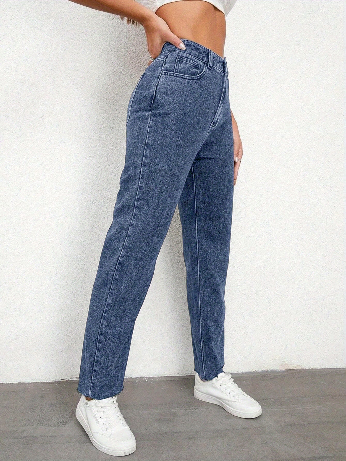 Flvsun-Women's Jeans Mid Waist Straight Loose Tummy Tuck Fashion Jeans