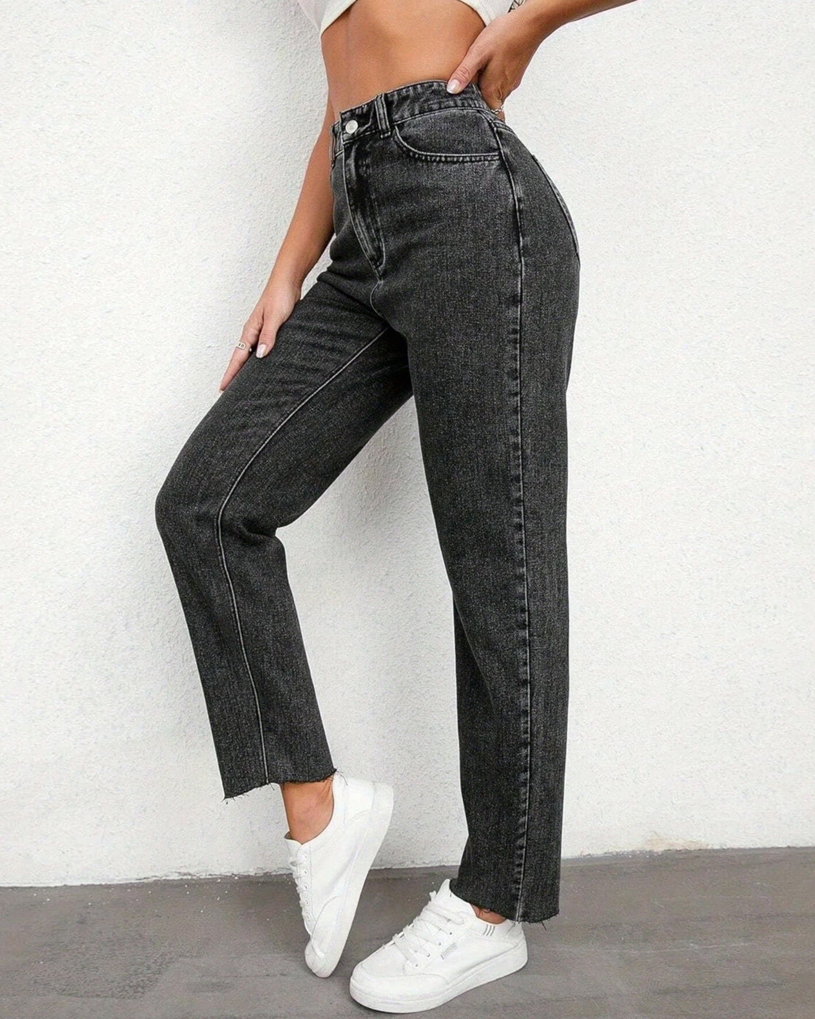 Flvsun-Women's Jeans Mid Waist Straight Loose Tummy Tuck Fashion Jeans