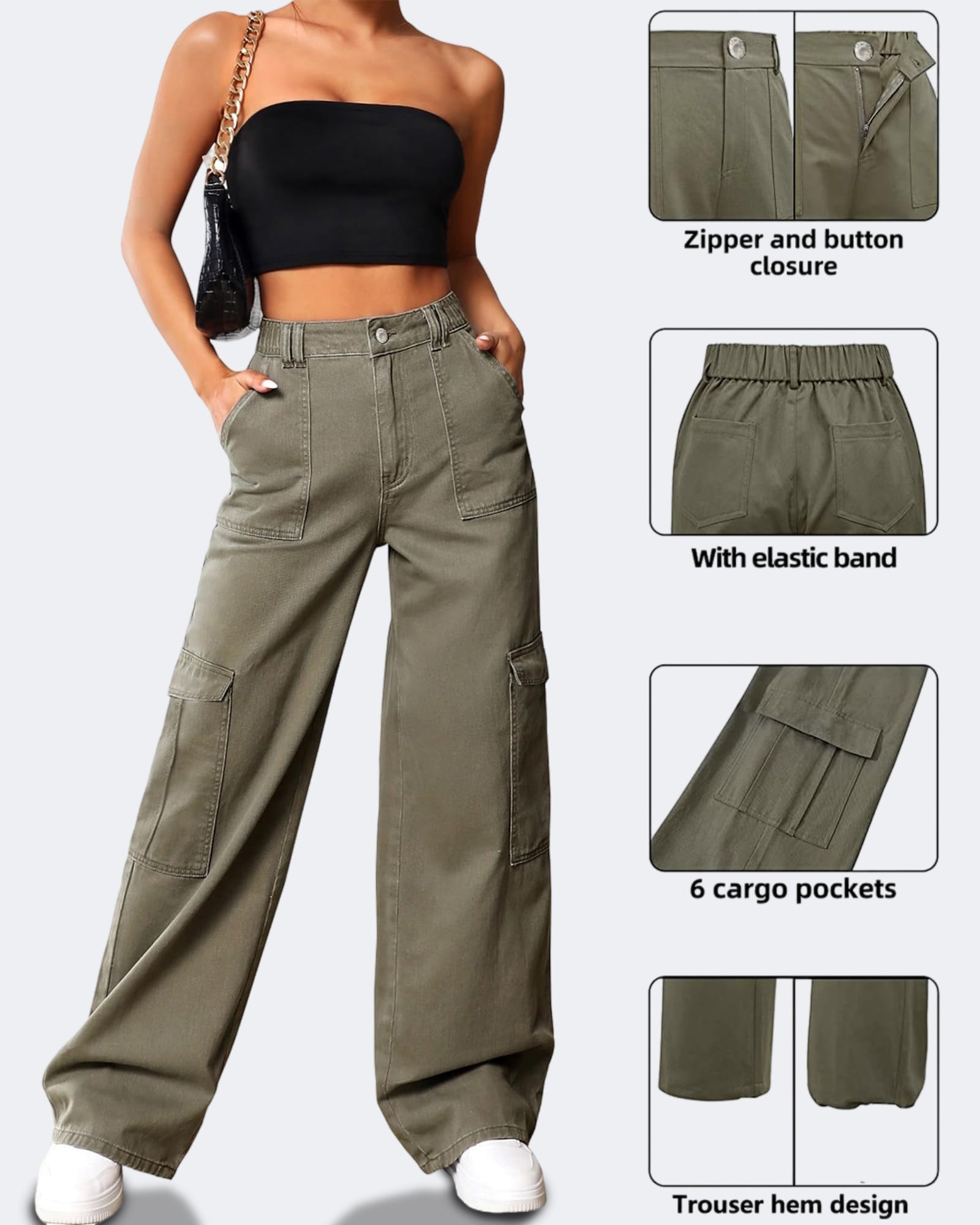 Flvsun-Cargo Pants Women High Waist Baggy Cargo Jeans
