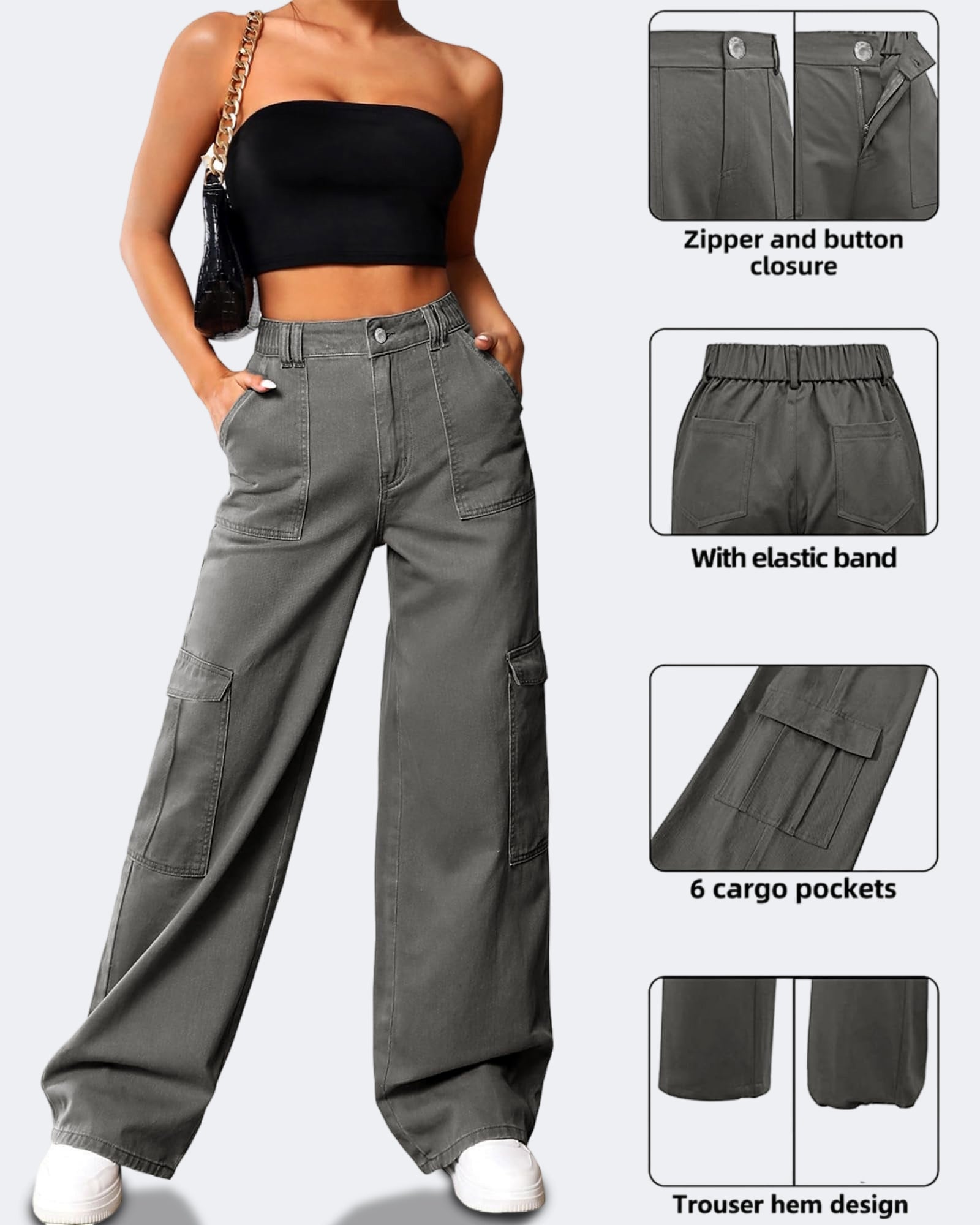 Flvsun-Cargo Pants Women High Waist Baggy Cargo Jeans