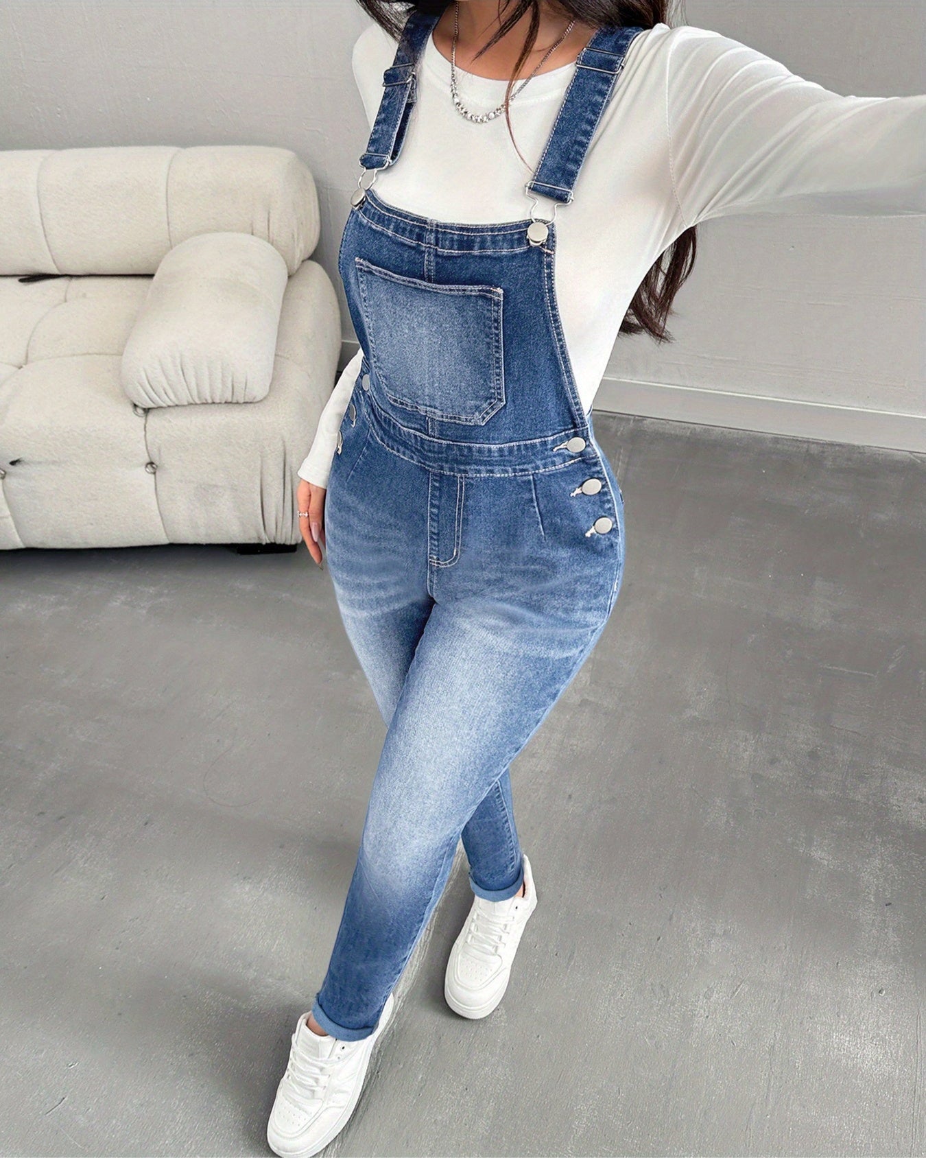 Flvsun-Women's Skinny Back Pants with Adjustable Straps - High-Stretch Denim, Classic Elegant Style