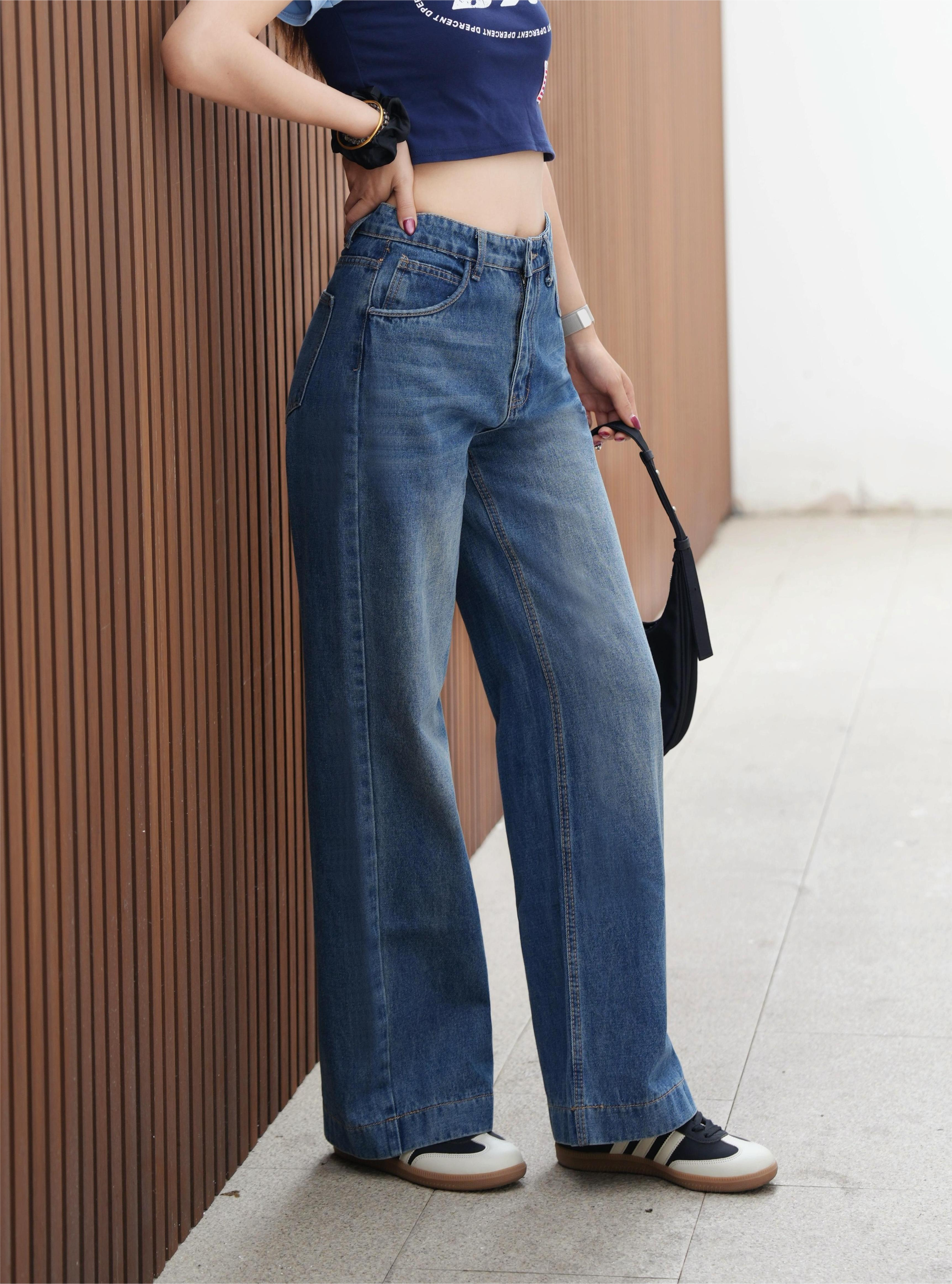 Flvsun-Women's High Waist Baggy Jeans - Vintage Wide Leg Denim