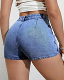 Flvsun-Women's Denim Skirt High Waist Casual Denim Skort Women Mini Jean Skirt Shorts Fold Pleated Design