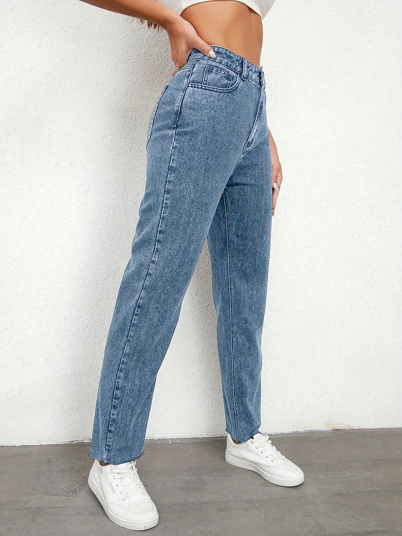 Flvsun-Women's Jeans Mid Waist Straight Loose Tummy Tuck Fashion Jeans