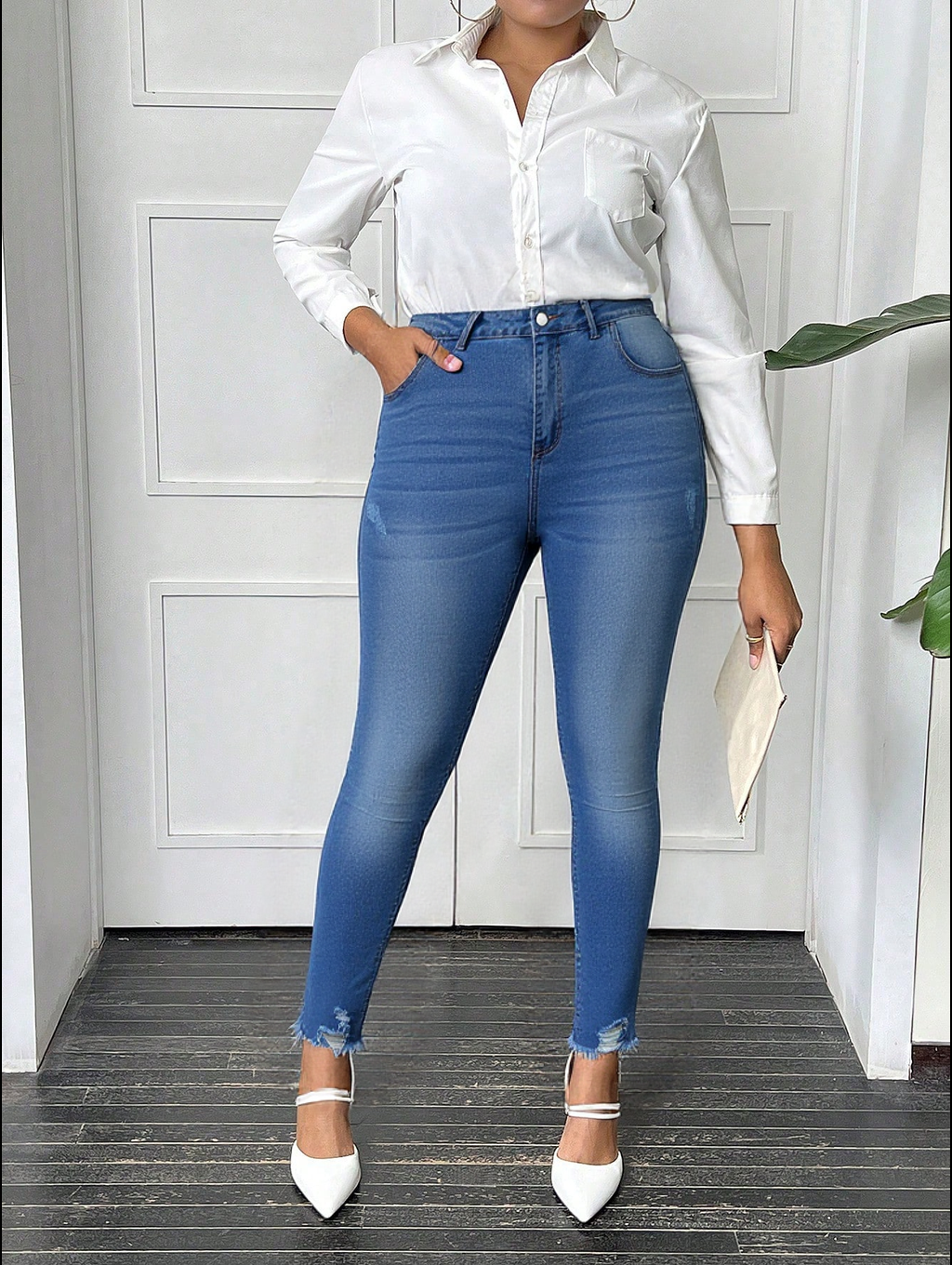 Flvsun-Plus Size Skinny Jeans for Women, High Waisted Stretch Jeans with Tummy Control, Butt Lifting Slimming Ankle Pants, Comfortable Fashion Denim
