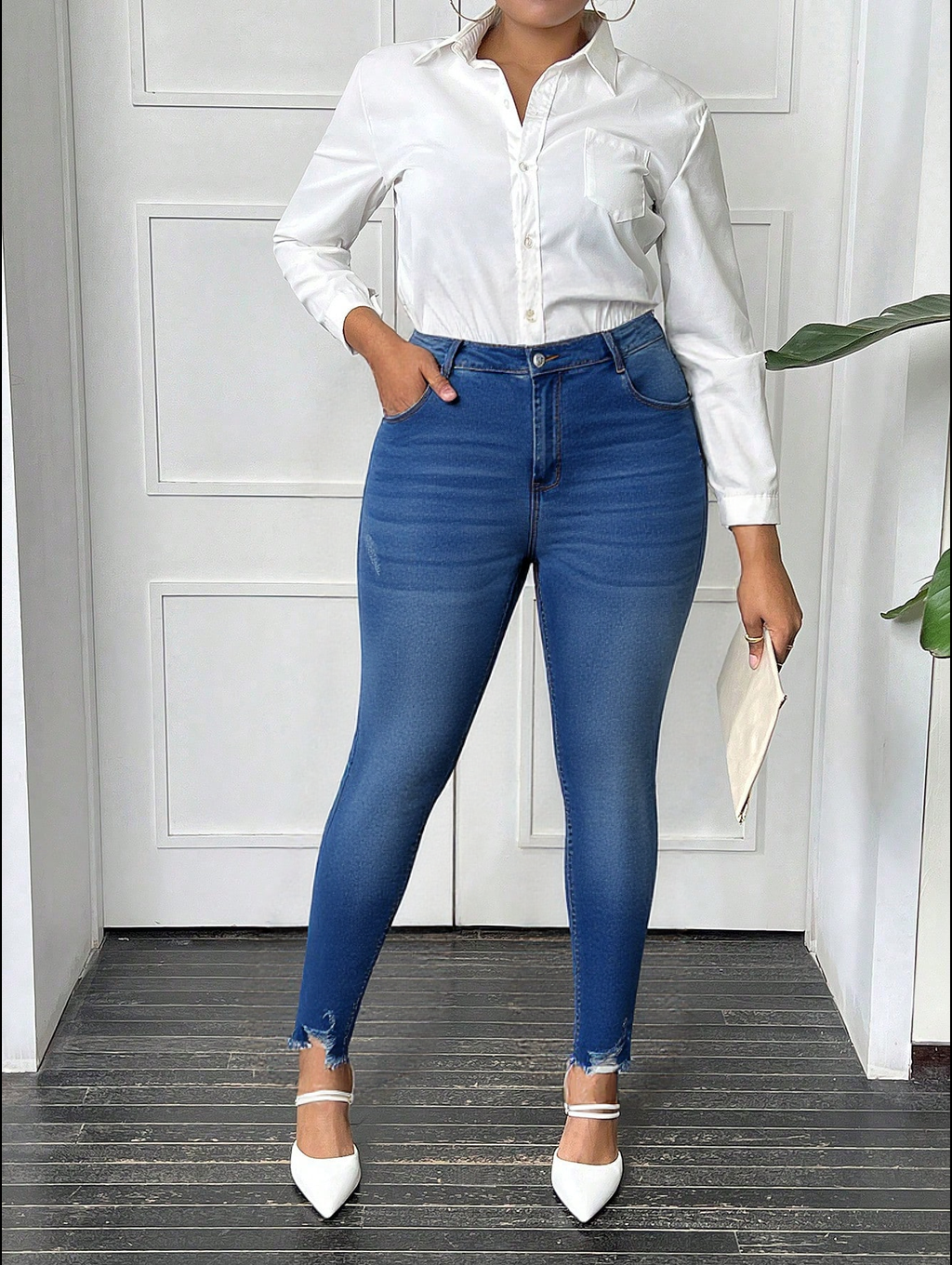 Flvsun-Plus Size Skinny Jeans for Women, High Waisted Stretch Jeans with Tummy Control, Butt Lifting Slimming Ankle Pants, Comfortable Fashion Denim