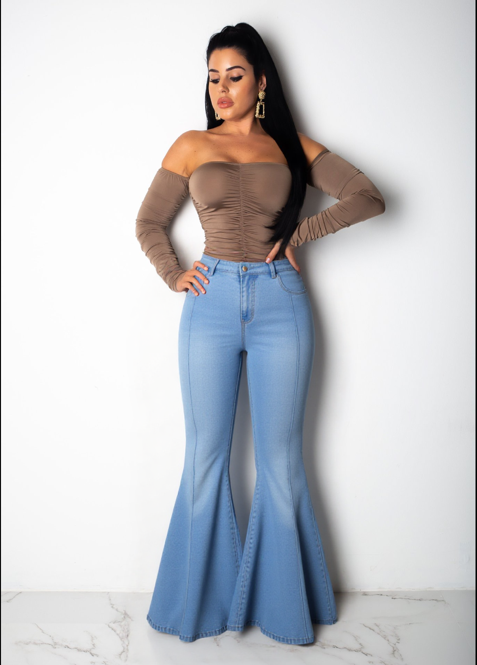 Flvsun-Low-Rise Plus Size Flare Jeans - Stretchy, Retro, and Figure-Flattering for a Casual Chic Look