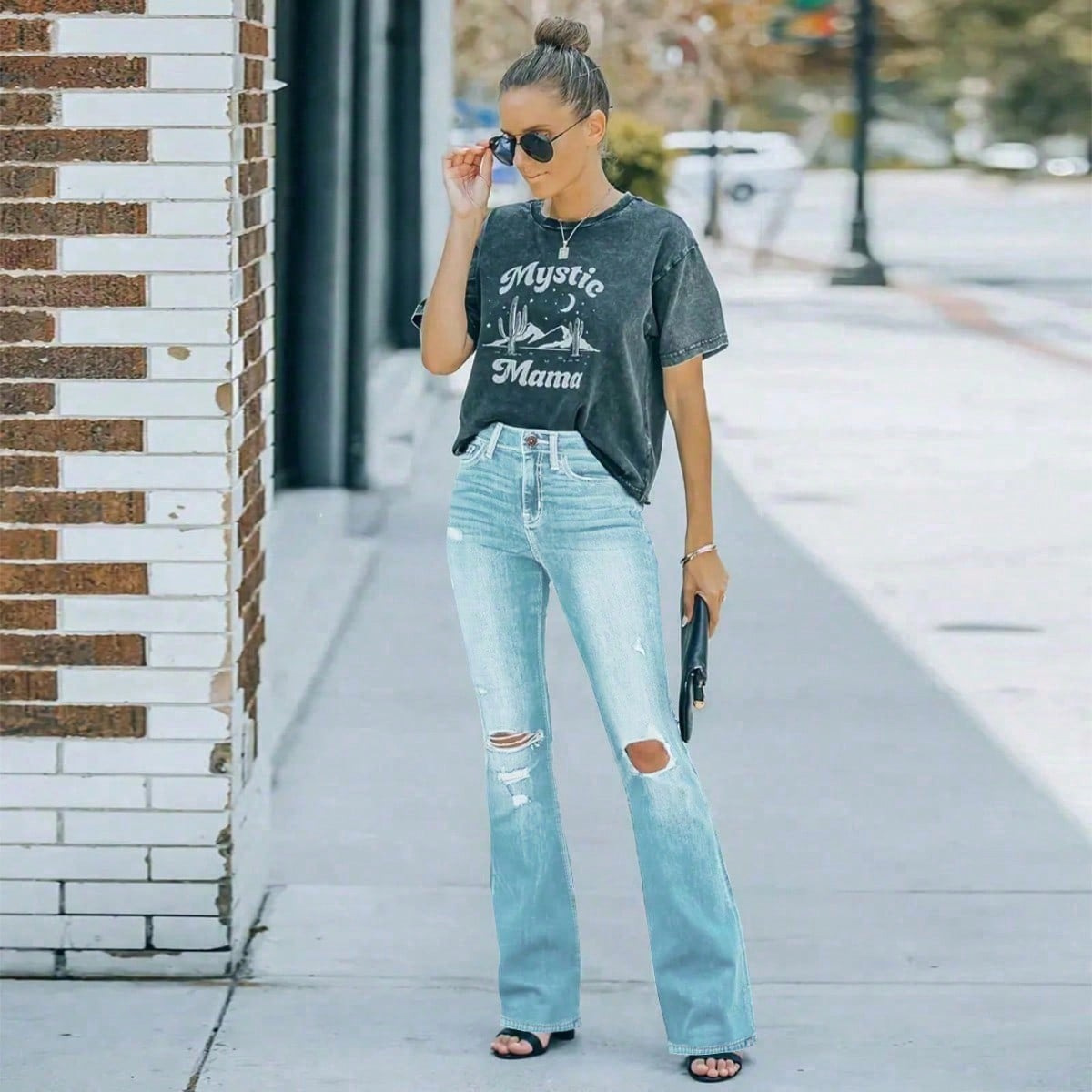 Flvsun-Women'S Jeans 2025 High Waist Stretch Slightly Flared Jeans Women'S Trousers
