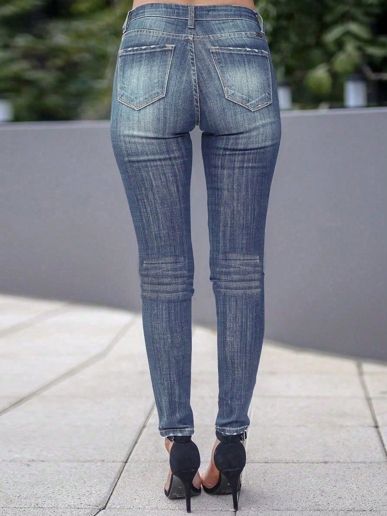 Flvsun-2025 New Women's Slim Stretch Mid-Rise Jeans - High-Stretch Denim Leggings with Color