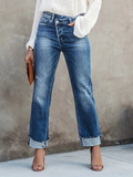 Flvsun-Women'S Slim Fit High Waist Flap Fashion Jeans