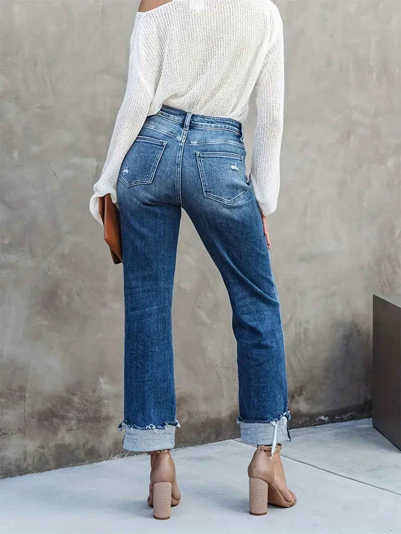 Flvsun-Women'S Slim Fit High Waist Flap Fashion Jeans